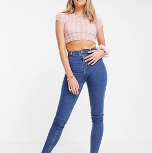 Topshop Tall Joni Jeans in Mid Blue